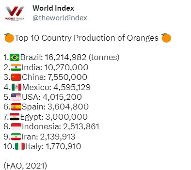 世界之最：世界上橙子产量最多的十个国家